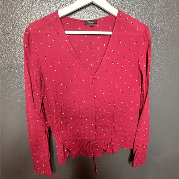 Rails Women's Beaux Rouge Offset Dot Long Sleeve Peplum Top Size Medium - Picture 2 of 9